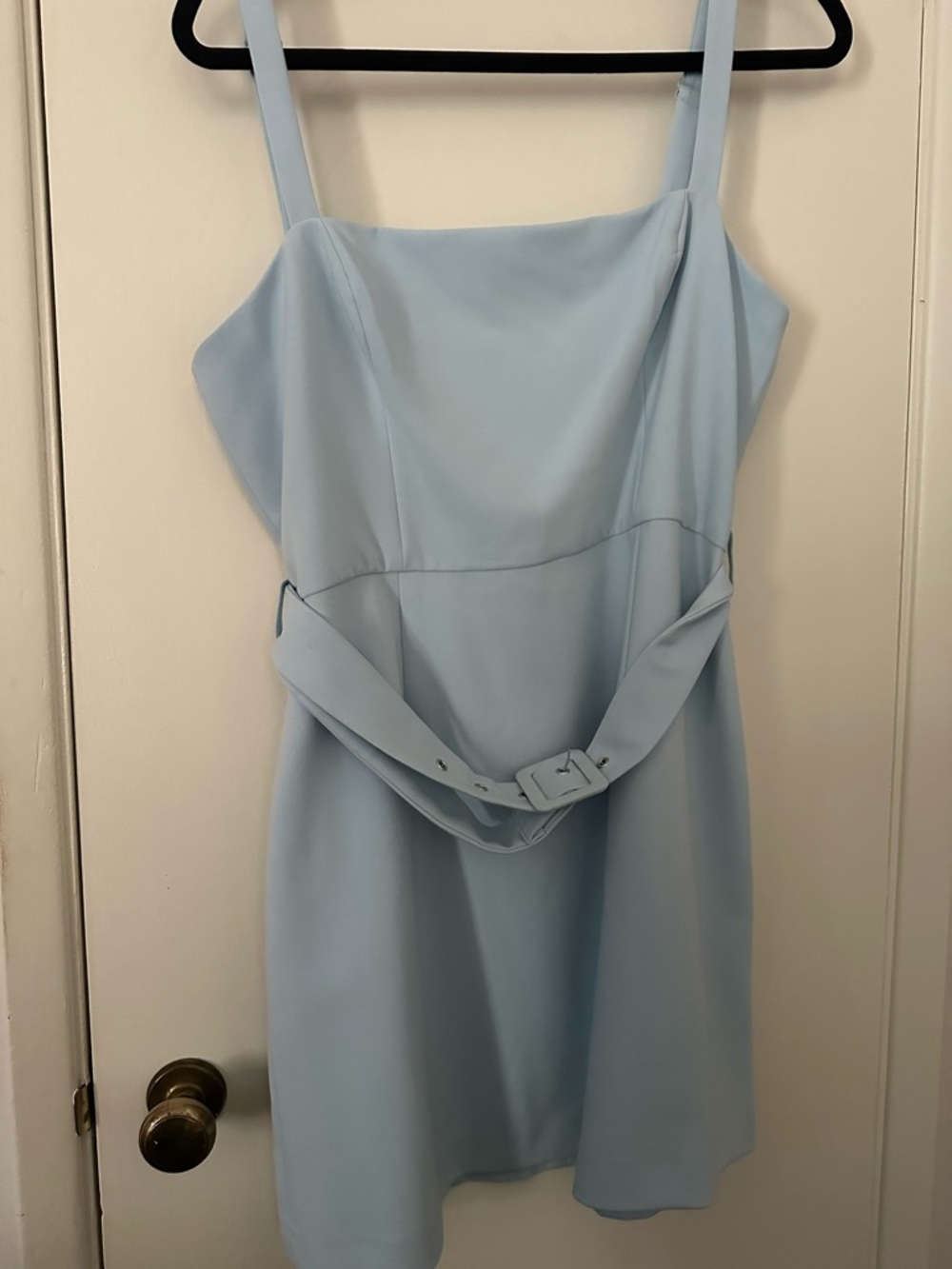 French Connection Pastel Blue Sleeveless Belted Mini Dress